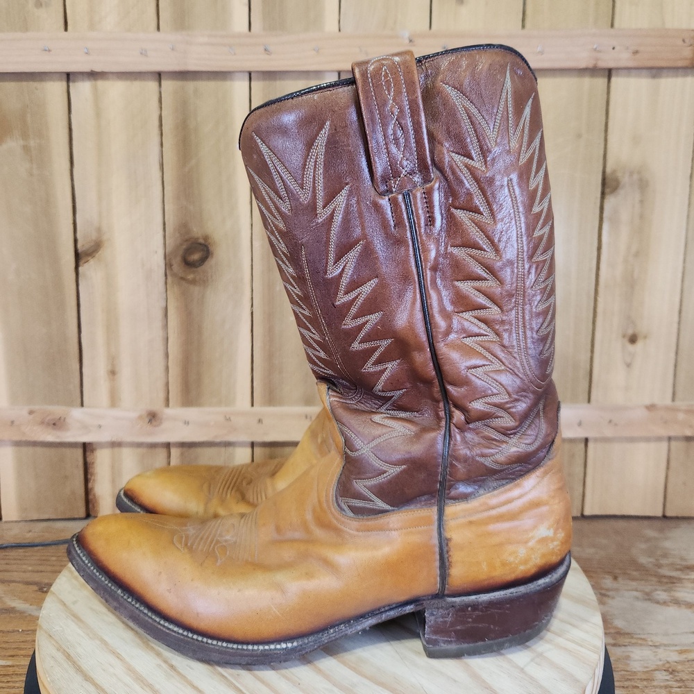Vintage Dan Post Cowboy Boots Mens 12 B Brown Leather Western Rodeo